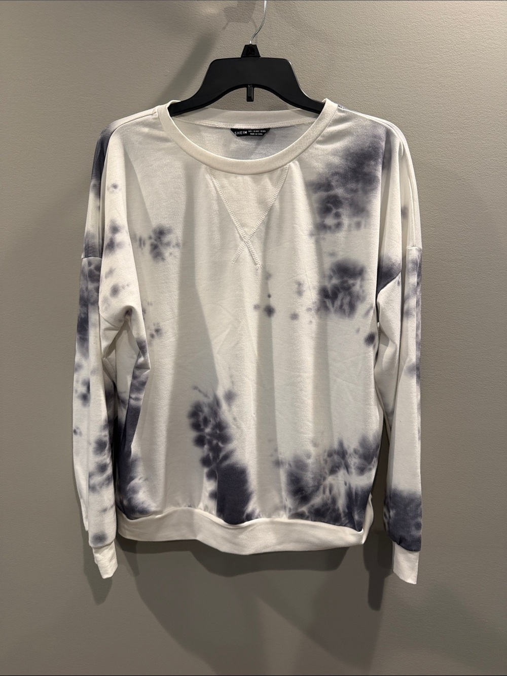 SHEIN White and Black Tie-Dye Crewneck Sweatshirt